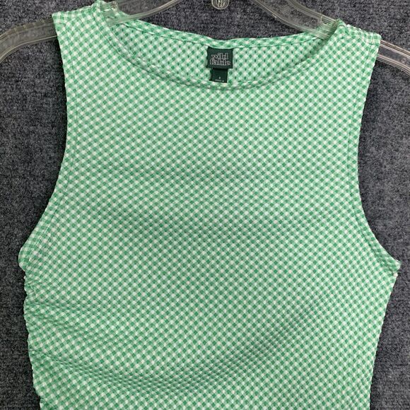 Wild Fable Sleeveless Knit Top Green Gingham Rushed Side Asymmetrical Women S - Picture 2 of 10